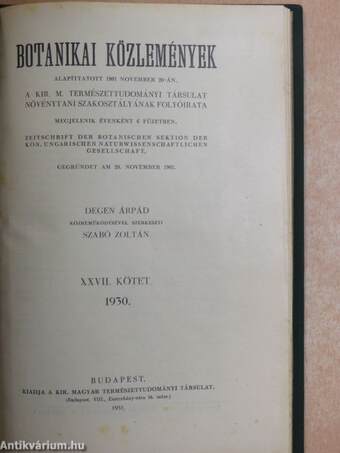 Botanikai közlemények 1930/1-6.
