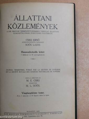 Állattani közlemények 1930/1-2.