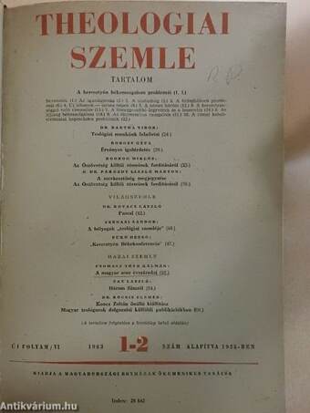 Theologiai Szemle 1963. január-december