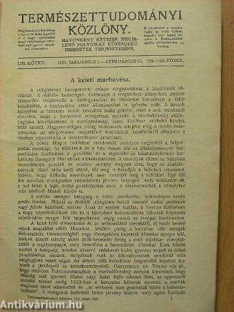 Természettudományi Közlöny 1921-1922. (nem teljes évfolyam)/Pótfüzetek a Természettudományi Közlönyhöz 1921. január-december