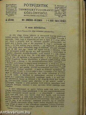 Természettudományi Közlöny 1921-1922. (nem teljes évfolyam)/Pótfüzetek a Természettudományi Közlönyhöz 1921. január-december