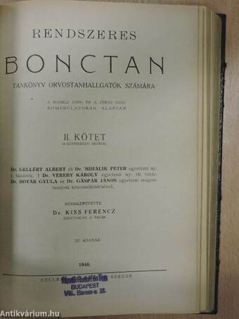 Rendszeres bonctan I-II.