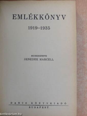 Dante Könyvkiadó Emlékkönyve 1919-1935