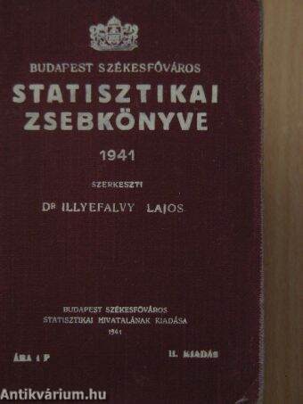 Budapest Székesfőváros Statisztikai Zsebkönyve 1941.