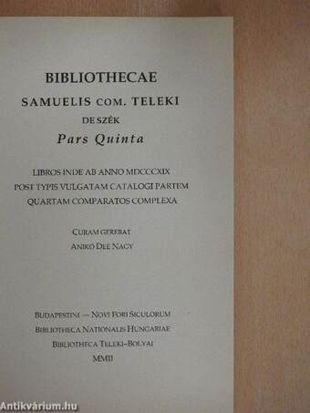 Bibliothecae Samuelis com. Teleki de Szék 5 (töredék)