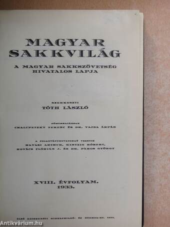 Magyar Sakkvilág 1933. január-december