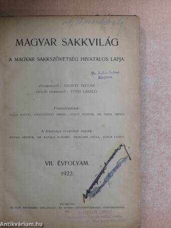 Magyar sakkvilág 1922. január-december