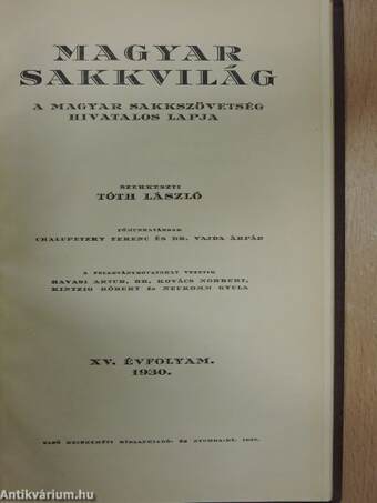 Magyar Sakkvilág 1930. január-december