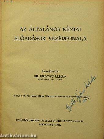 Az általános kémiai előadások vezérfonala/A szervetlen kémiai előadások vezérfonala I./Kémiai előadássorozat