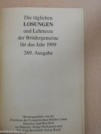 Die täglichen Losungen und Lehrtexte der Brüdergemeine für das Jahr 1999