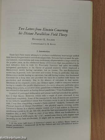 The Development of the Kinetic Theory of Gases/Two Letters from Einstein Concerning his Distant Parallelism Field Theory