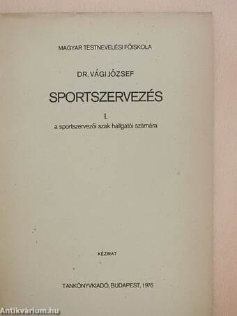 Sportszervezés I.