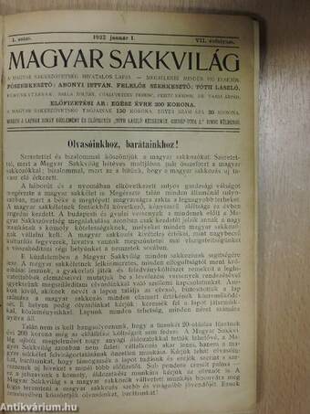 Magyar sakkvilág 1922. január-december