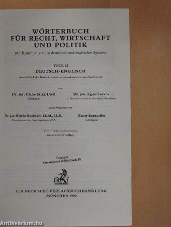 Dictionary of Legal, Commercial and Political Terms/Wörterbuch für Recht, Wirtschaft und Politik II