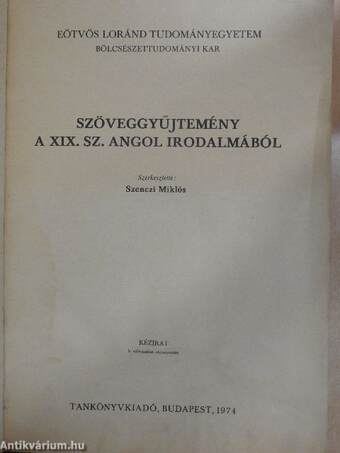 Szöveggyűjtemény a XIX. sz. angol irodalmából