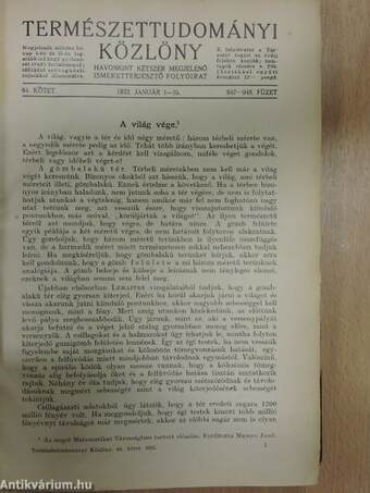 Természettudományi Közlöny 1932. január-december/Pótfüzetek a Természettudományi Közlönyhöz 1932. január-december