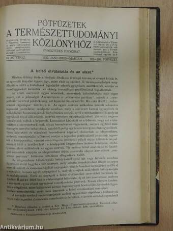 Természettudományi Közlöny 1932. január-december/Pótfüzetek a Természettudományi Közlönyhöz 1932. január-december