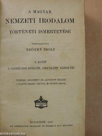 A magyar nemzeti irodalom történeti ismertetése I-II.