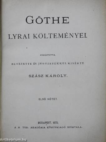 Göthe lyrai költeményei I-II.