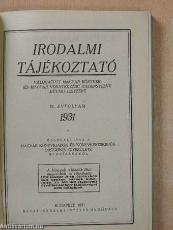 Irodalmi tájékoztató 1931