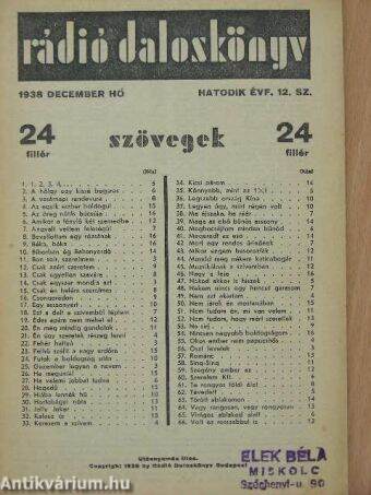 Rádió Daloskönyv 1938. december