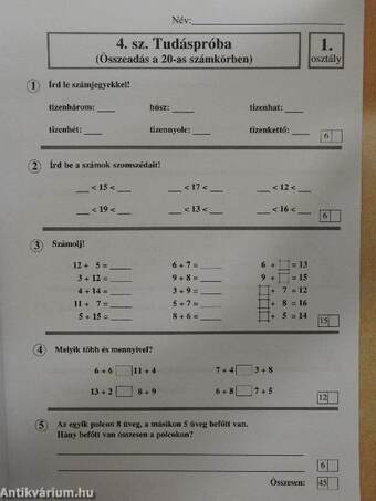 Tudáspróbák, felmérések - Matematika 1. osztály