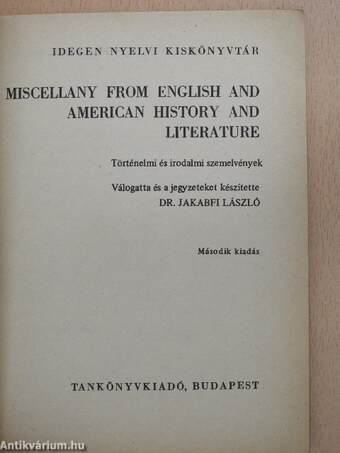 Miscellany from English and American History and Literature