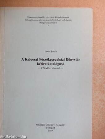 A Kalocsai Főszékesegyházi Könyvtár kéziratkatalógusa