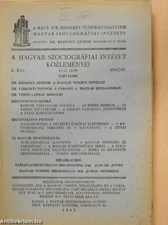 A Magyar Szociográfiai Intézet Közleményei 1942/43. 1-2.