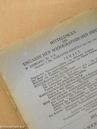 A Magyar Szociográfiai Intézet Közleményei 1942/43. 1-2.