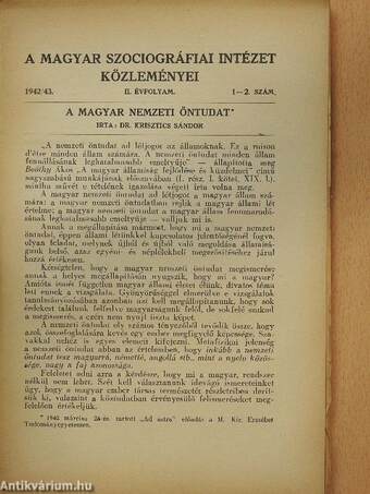 A Magyar Szociográfiai Intézet Közleményei 1942/43. 1-2.