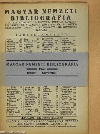 A Magyar Szociográfiai Intézet Közleményei 1942/43. 1-2.