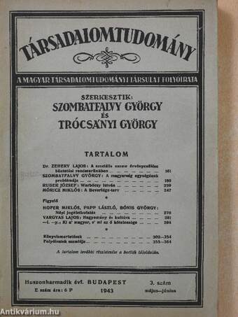 Társadalomtudomány 1943. május-június