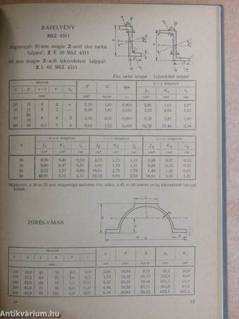 Táblázatok acélszerkezetek méretezéséhez