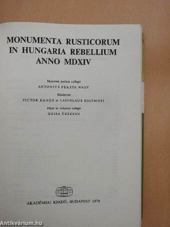 Monumenta rusticorum in Hungaria rebellium anno MDXIV