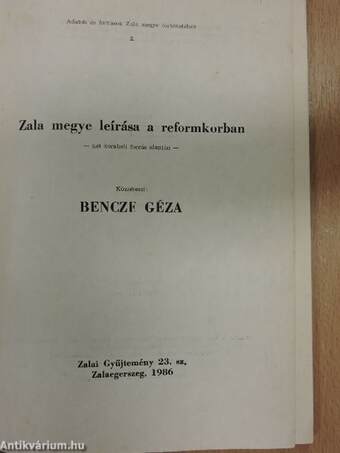 Zala megye leírása a reformkorban