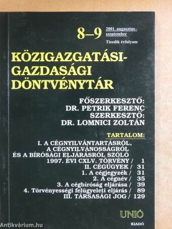 Közigazgatási-gazdasági döntvénytár 2001. augusztus-szeptember