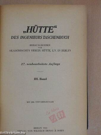 Hütte - Des Ingenieurs Taschenbuch III. (töredék)