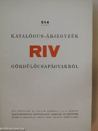 514 számú katalógus-árjegyzék RIV gördülőcsapágyakról