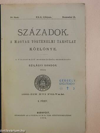 Századok 1886. deczember 15.