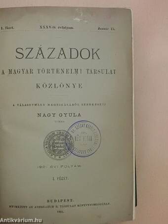 Századok 1901/1-10./A Magyar Történelmi Társulat névkönyve