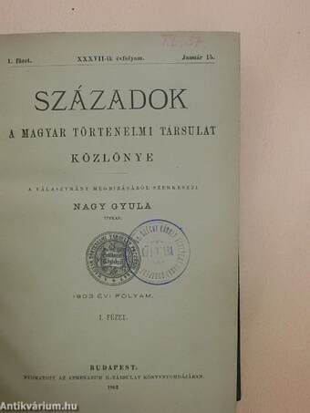 Századok 1903/1-10.