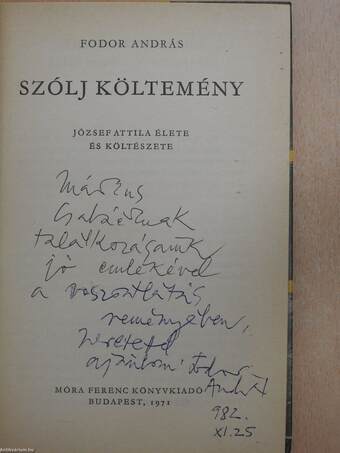 Szólj költemény (dedikált példány)