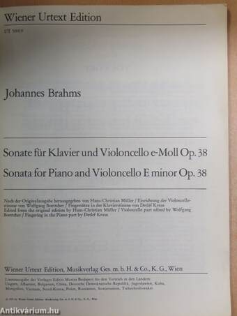 Sonate für Klavier und Violoncello e-Moll Op. 38/Sonata for Piano and Violoncello E minor Op. 38