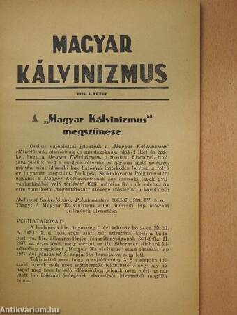 Magyar Kálvinizmus 1938/4.