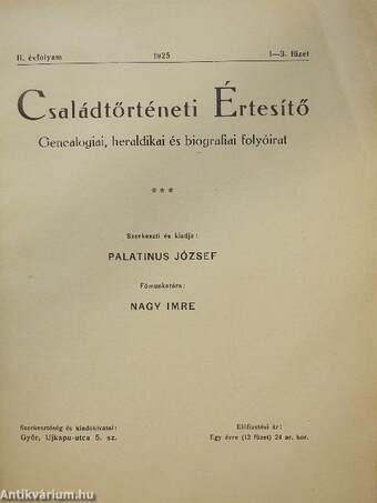 Családtörténeti Értesítő 1925/1-3.