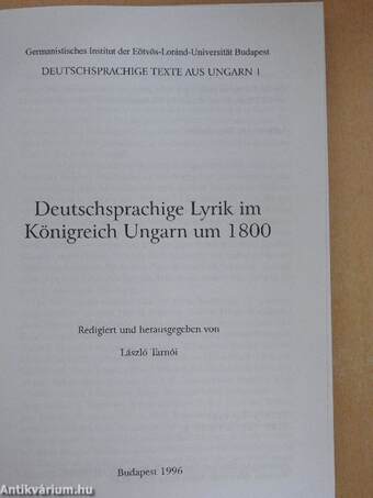 Deutschsprachige Lyrik im Königreich Ungarn um 1800