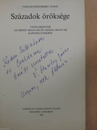 Századok öröksége (dedikált példány)