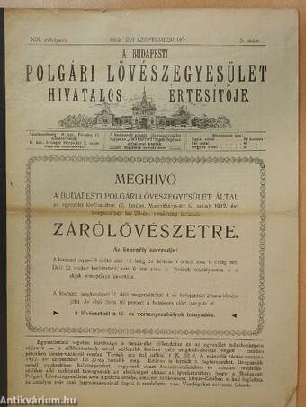 A budapesti polgári lövészegyesület hivatalos értesítője 1912. évi szeptember hó