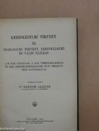 Kereskedelmi törvény III.